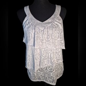 AB Studio White Paisley Three Tiered Ruffle Sleeveless Tank Top - Size Small